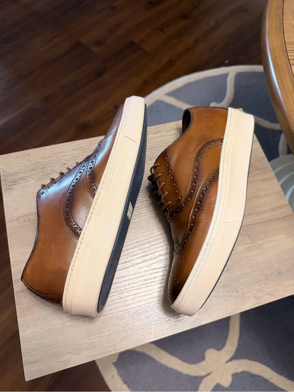 Johnston & Murphy Tan Leather Wingtip Sneakers with White Sole